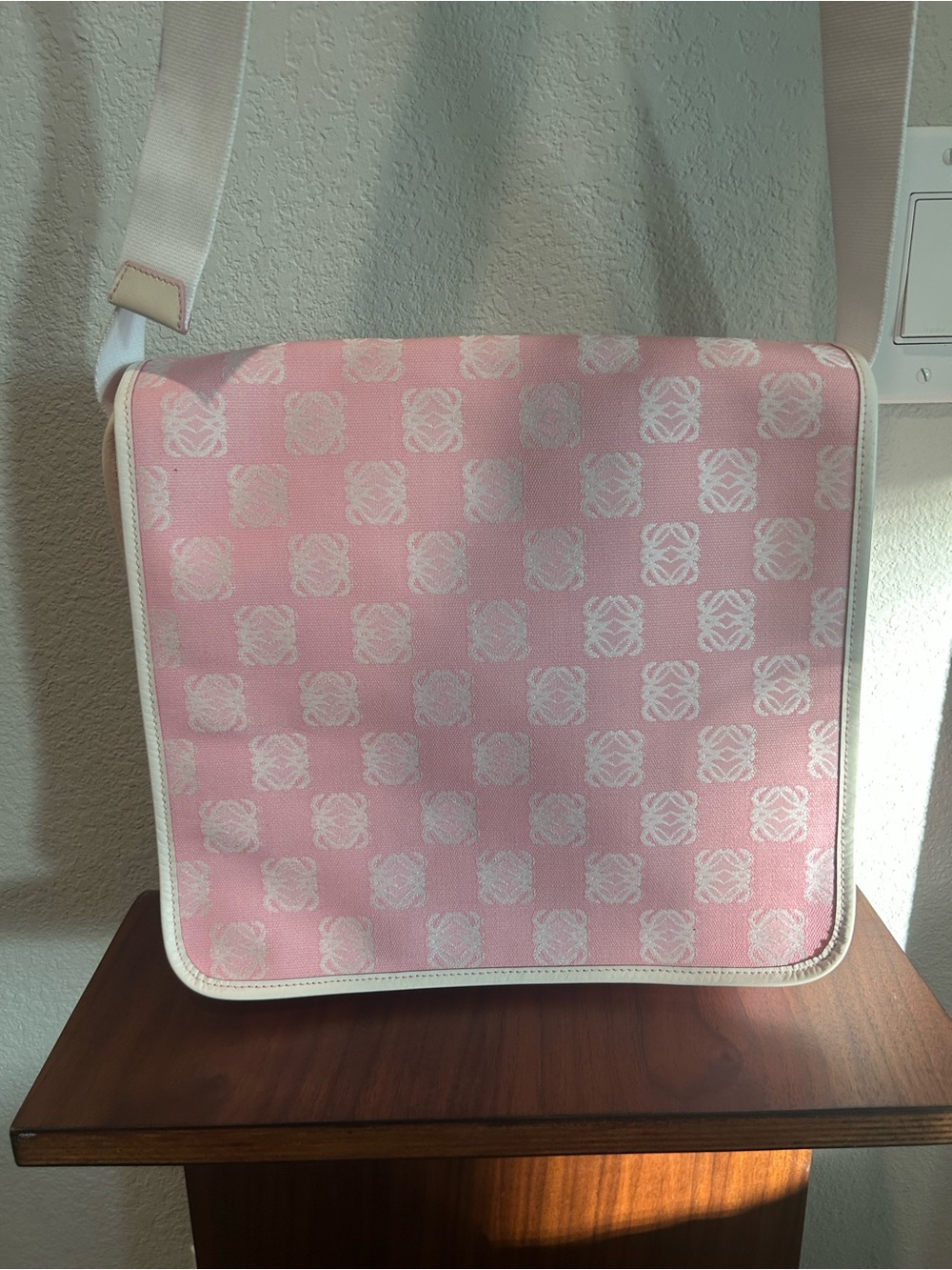Loewe Anagram Jacquard Messenger Bag Pink & White